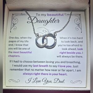 NEW! Elegant Silver Double Circle “Daughter” Necklace Gift from Dad. 💕